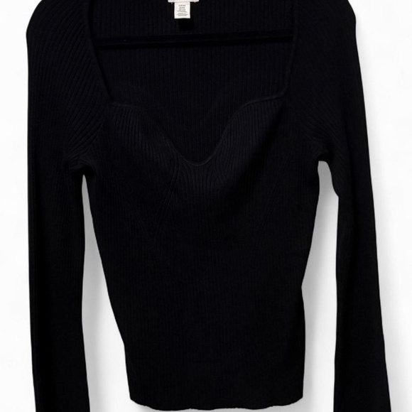 RIB-KNIT SWEETHEART-NECKLINE TOP - Picture 1 of 4